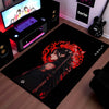 Dark Samurai Girl Area Flat Rug | Japanese Anime Aesthetic Flat Rug | Red Dragon Gothic Gaming Room Flat Rug | Modern Japanese Home Décor
