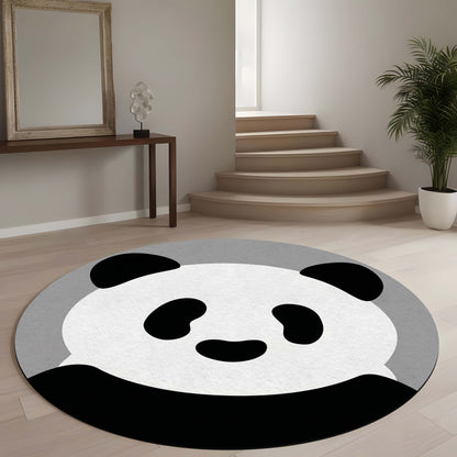 Cute Panda Face Round Area Flat Rug | Minimalist Panda Floor Mat | Kawaii Animal Round Flat Rug for Kids Room, Nursery, Bedroom & Modern Home Decor