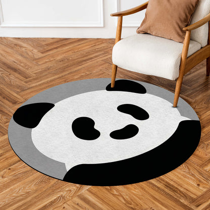 Cute Panda Face Round Area Flat Rug | Minimalist Panda Floor Mat | Kawaii Animal Round Flat Rug for Kids Room, Nursery, Bedroom & Modern Home Decor