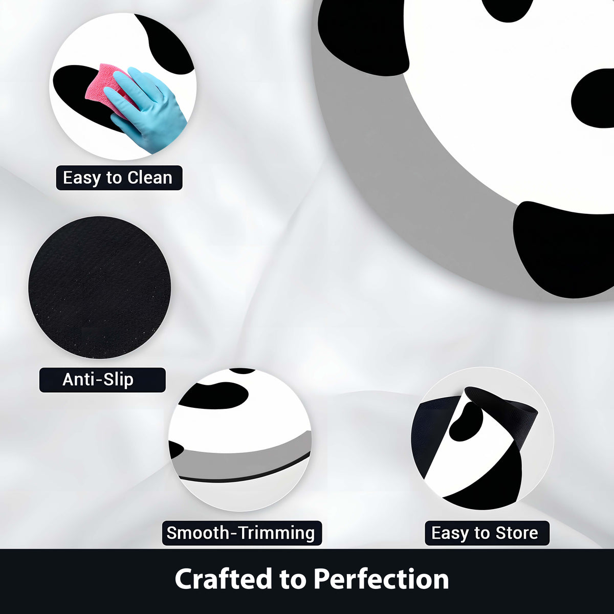Cute Panda Face Round Area Flat Rug | Minimalist Panda Floor Mat | Kawaii Animal Round Flat Rug for Kids Room, Nursery, Bedroom & Modern Home Decor