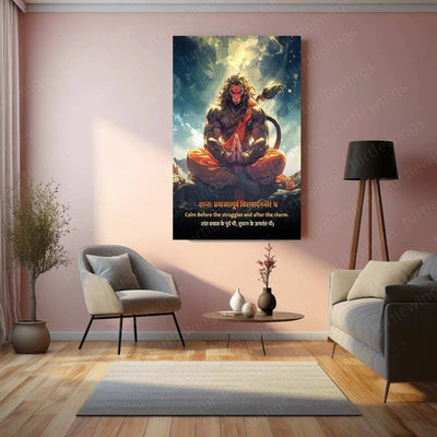 Lord Hanuman Metal Poster | Bajrangbali Wall Art | Divine Strength & Devotion Decor - TURTLEWINGS