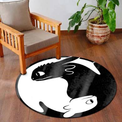 Yin Yang Dragon Circular Floor Mat (3 mm Thick) | Balance & Power Symbol Round Flat Rug for Meditation Room, Bedroom, Gaming Space & Modern Decor