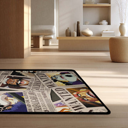 One Piece Wanted Posters Anime Floor Mat | Luffy Zoro Sanji Robin Anime Flat Rug | Anti-Slip 3mm Easy Clean Otaku Floor Mat for Bedroom & Gaming Room