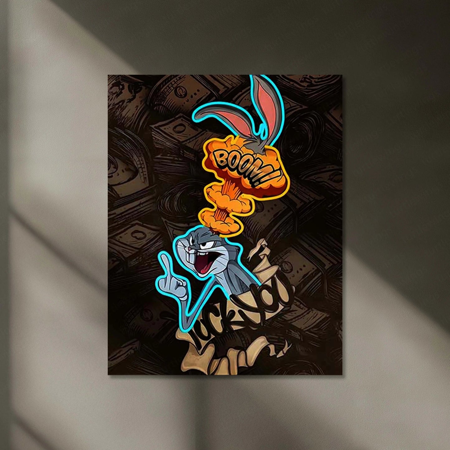 Bugs Bunny Neon LED Frame | Money Attitude Wall Art Cartoon Hustle Aesthetic LED Frame by TurtleWings - TURTLEWINGS