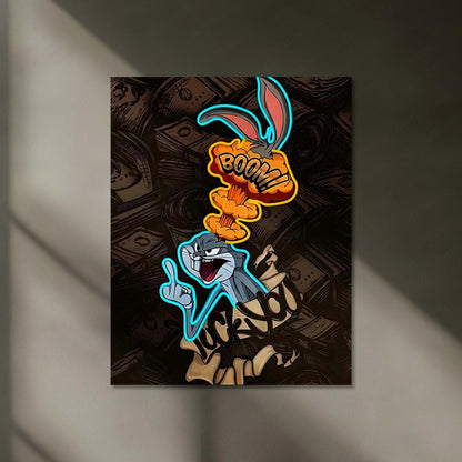 Bugs Bunny Neon LED Frame | Money Attitude Wall Art Cartoon Hustle Aesthetic LED Frame by TurtleWings - TURTLEWINGS
