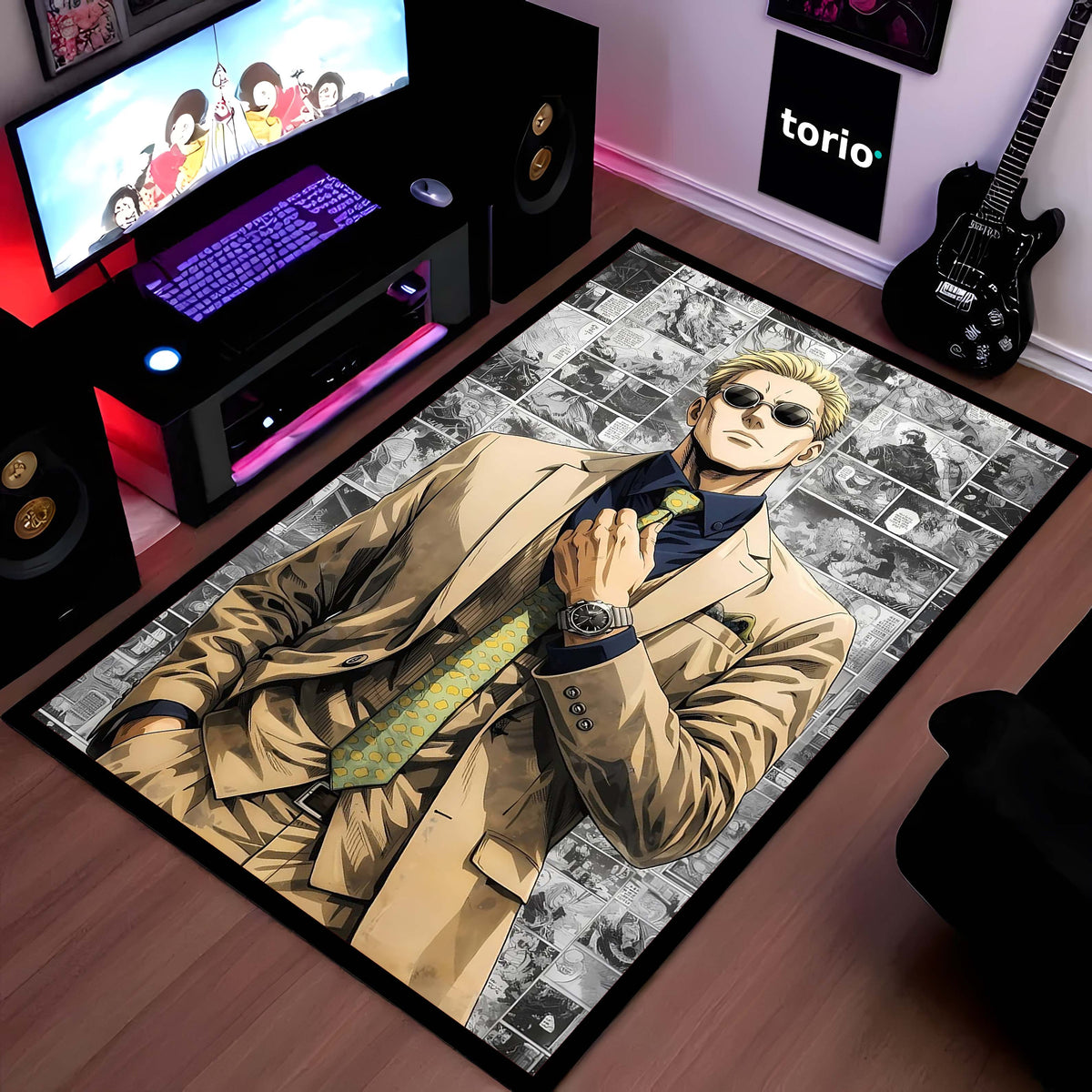Nanami Kento Area Flat Rug | Jujutsu Kaisen Anime Flat Rug | Manga Panel Gaming Room Flat Rug | Modern Anime Home Décor