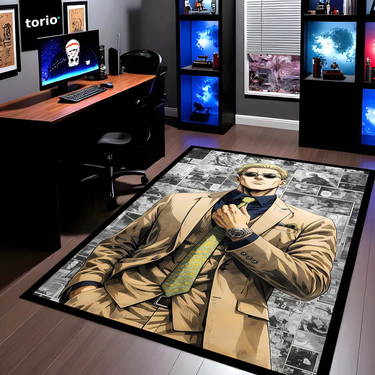 Nanami Kento Area Flat Rug | Jujutsu Kaisen Anime Flat Rug | Manga Panel Gaming Room Flat Rug | Modern Anime Home Décor