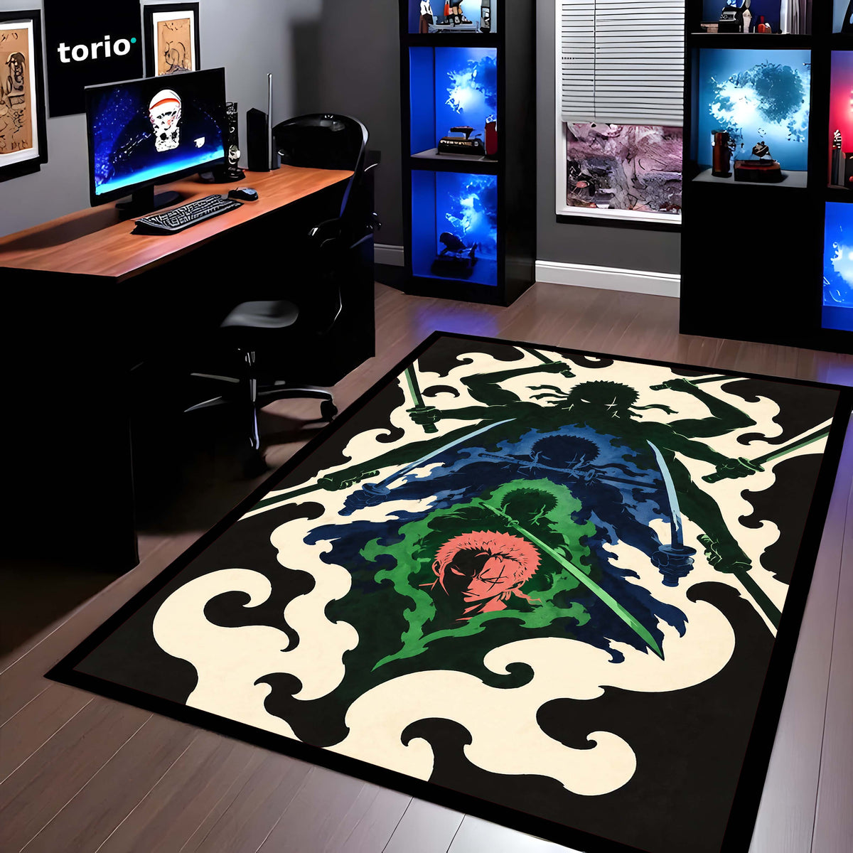 One Piece Roronoa Zoro Area Flat Rug | Three Sword Style Anime Design | Premium Anti-Slip Flat Area Flat Rug