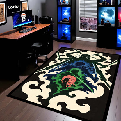 One Piece Roronoa Zoro Area Flat Rug | Three Sword Style Anime Design | Premium Anti-Slip Flat Area Flat Rug