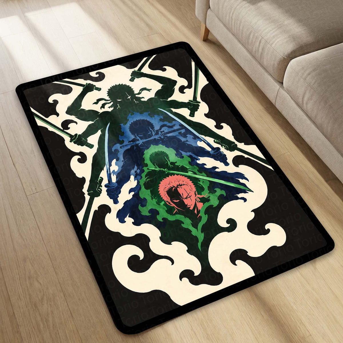 One Piece Roronoa Zoro Area Flat Rug | Three Sword Style Anime Design | Premium Anti-Slip Flat Area Flat Rug