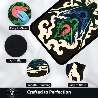 One Piece Roronoa Zoro Area Flat Rug | Three Sword Style Anime Design | Premium Anti-Slip Flat Area Flat Rug