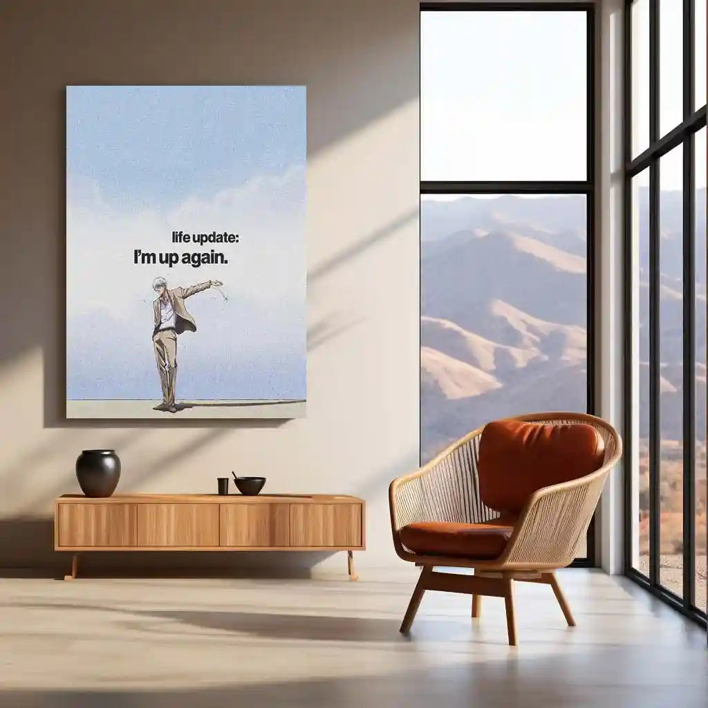 Quote Metal Poster | Ryūken Ishida - “Life Update: I’m Up Again” Quote Metal Frame Wall Art | Minimal Anime Aesthetic Motivation Poster - TURTLEWINGS