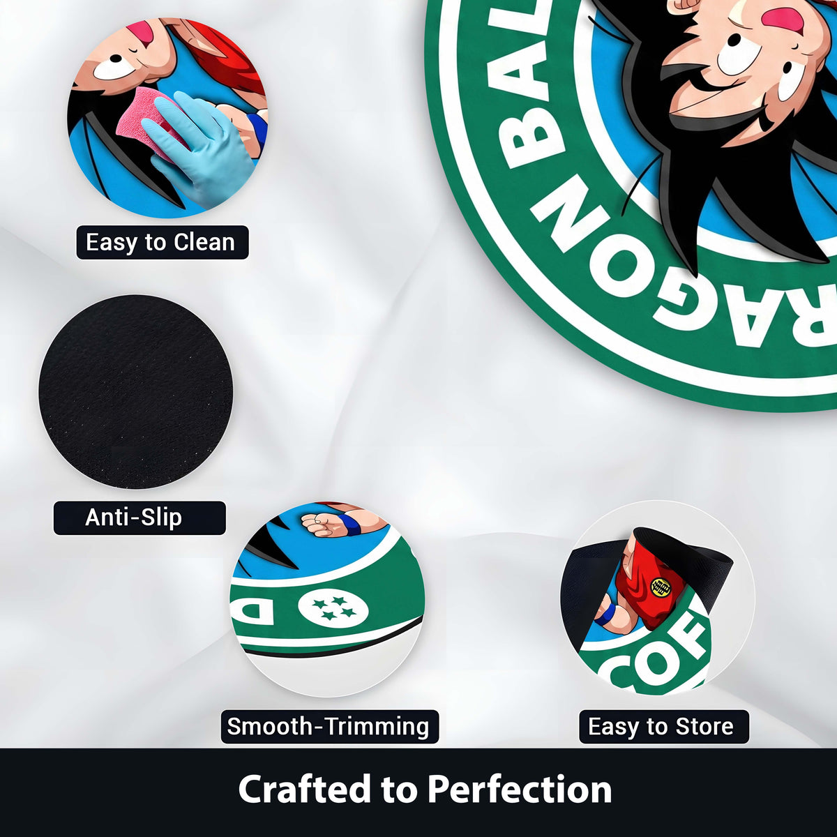Dragon Ball Coffee Round Area Flat Rug | Cute Kid Goku Circular Floor Mat | Anime Round Flat Rug for Bedroom, Gaming Room, Kids Room & Reading Corner Decor
