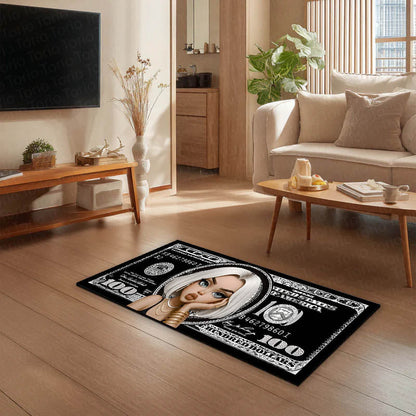 Black Dollar Queen Bedside Runner (3 mm Thick) | Luxury Money Aesthetic Bedroom Floor Mat for Modern Room Decor
