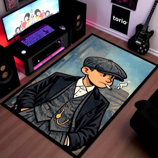 Peaky Blinders Inspired Gentleman Area Flat Rug | Vintage British Gangster Style Area Flat Rug | Premium Classic Crime Drama Living Room & Gaming Room Floor Decor