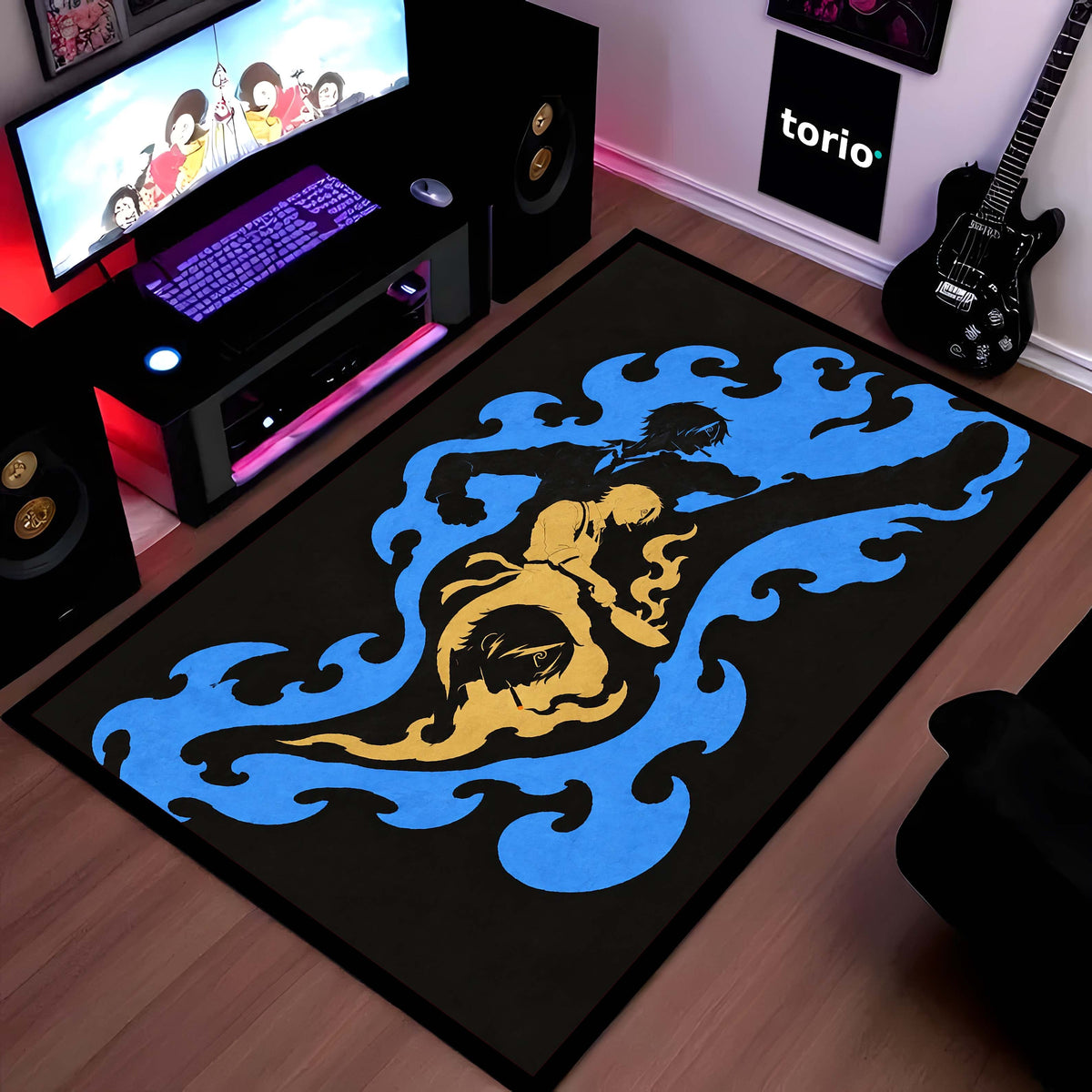 One Piece Sanji Black Leg Area Flat Rug | Diable Jambe Anime Kick Design | Premium Anti-Slip Flat Area Flat Rug
