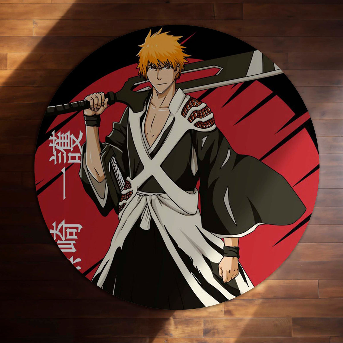 Ichigo Kurosaki Bleach Circular Floor Mat (3 mm Thick) | Anti-Slip Printed Round Anime Flat Rug for Bedroom, Gaming Room & Otaku Decor | TORIO