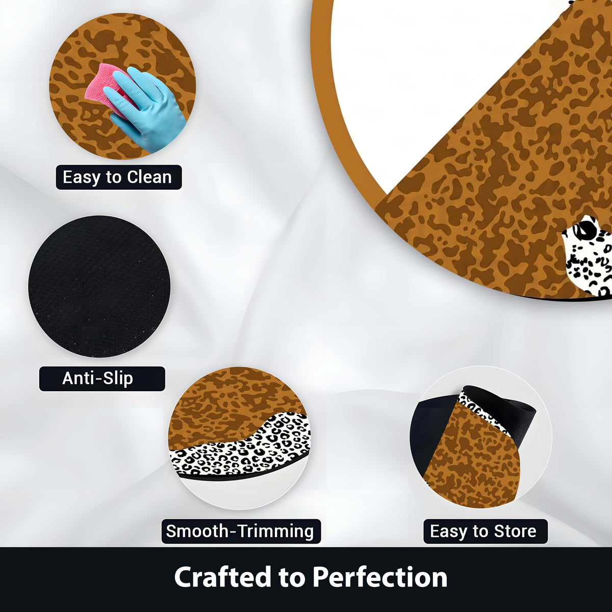 Abstract Leopard Round Area Flat Rug | Modern Animal Print Circular Floor Mat | Brown & Ivory Safari Accent Carpet for Living Room, Bedroom, Reading Corner & Contemporary Home Decor