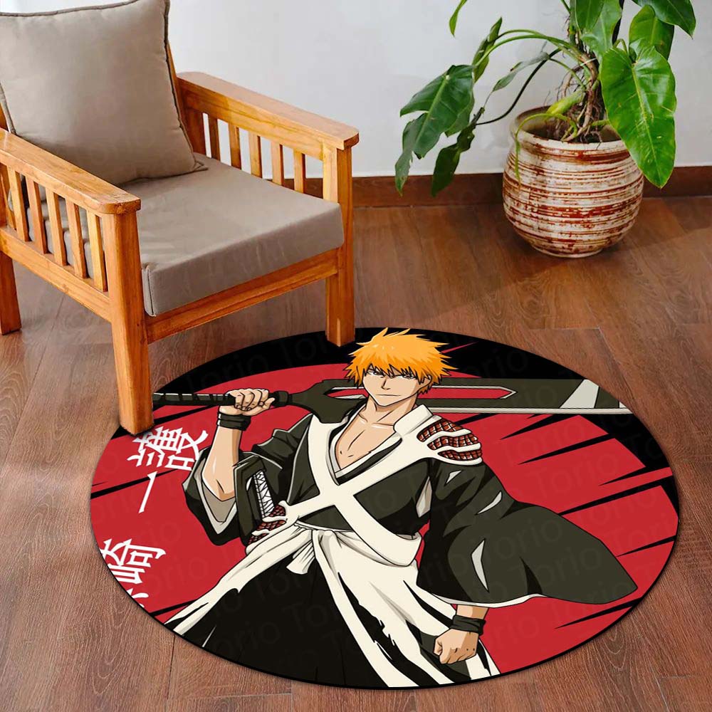 Ichigo Kurosaki Bleach Circular Floor Mat (3 mm Thick) | Anti-Slip Printed Round Anime Flat Rug for Bedroom, Gaming Room & Otaku Decor | TORIO