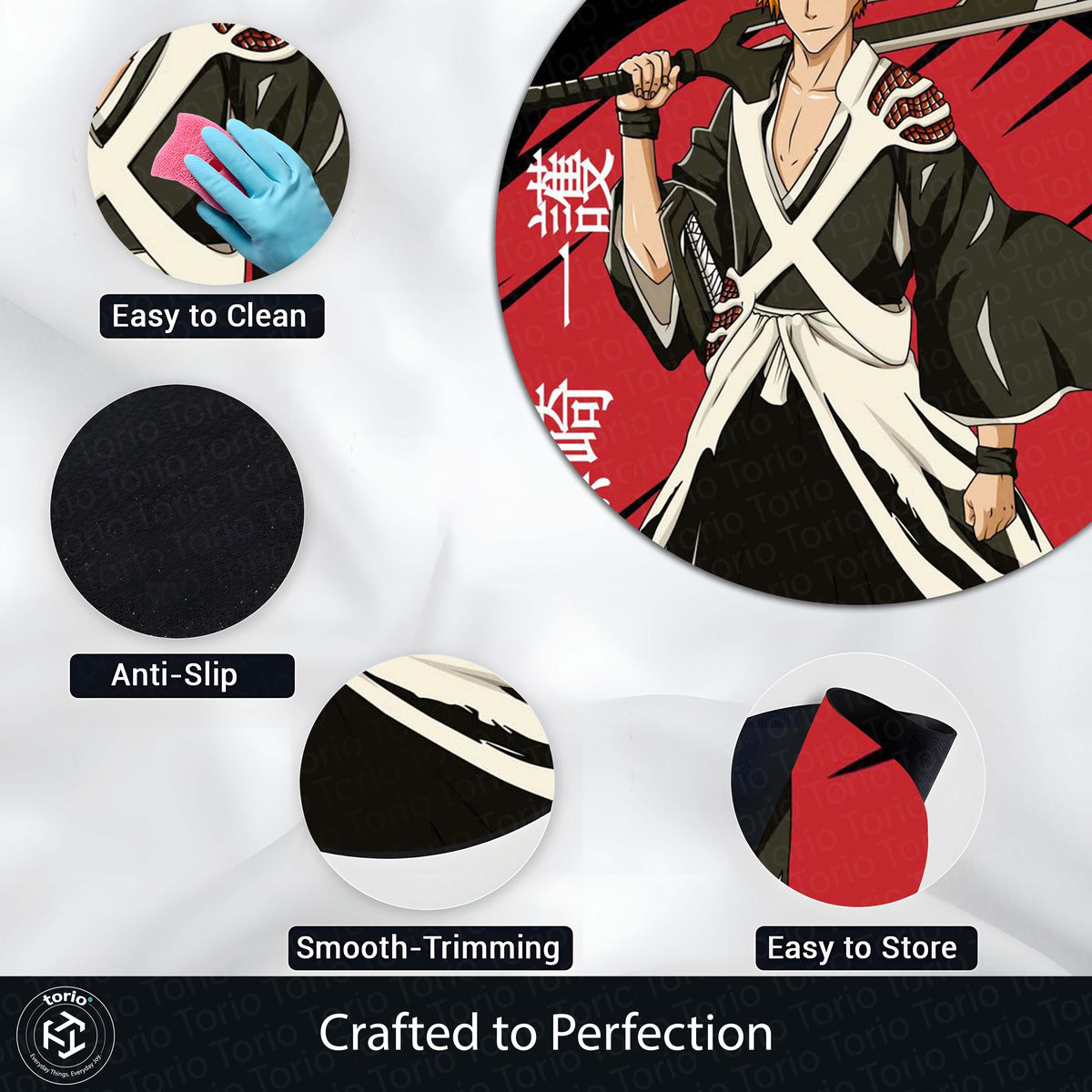 Ichigo Kurosaki Bleach Circular Floor Mat (3 mm Thick) | Anti-Slip Printed Round Anime Flat Rug for Bedroom, Gaming Room & Otaku Decor | TORIO