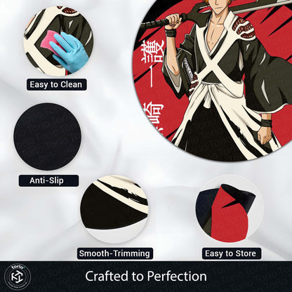 Ichigo Kurosaki Bleach Circular Floor Mat (3 mm Thick) | Anti-Slip Printed Round Anime Flat Rug for Bedroom, Gaming Room & Otaku Decor | TORIO