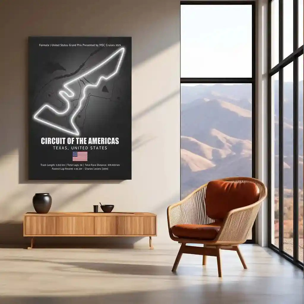 LED | 🇺🇸 Circuit of the Americas Neon LED Metal Poster – Glowing USA F1 Track Wall Art (COTA) - TURTLEWINGS