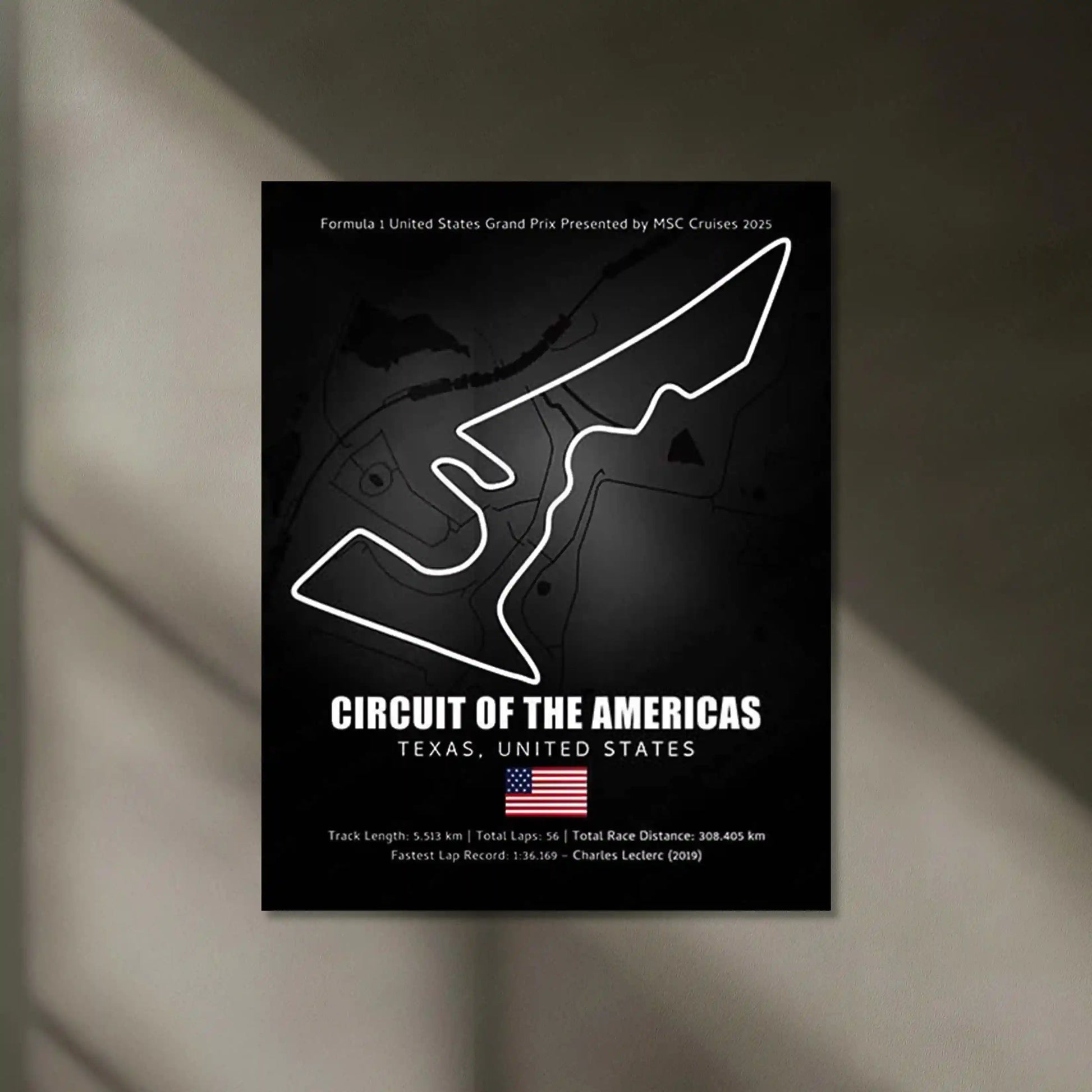 LED | 🇺🇸 Circuit of the Americas Neon LED Metal Poster – Glowing USA F1 Track Wall Art (COTA) - TURTLEWINGS