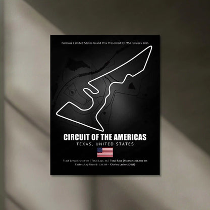 LED | 🇺🇸 Circuit of the Americas Neon LED Metal Poster – Glowing USA F1 Track Wall Art (COTA) - TURTLEWINGS