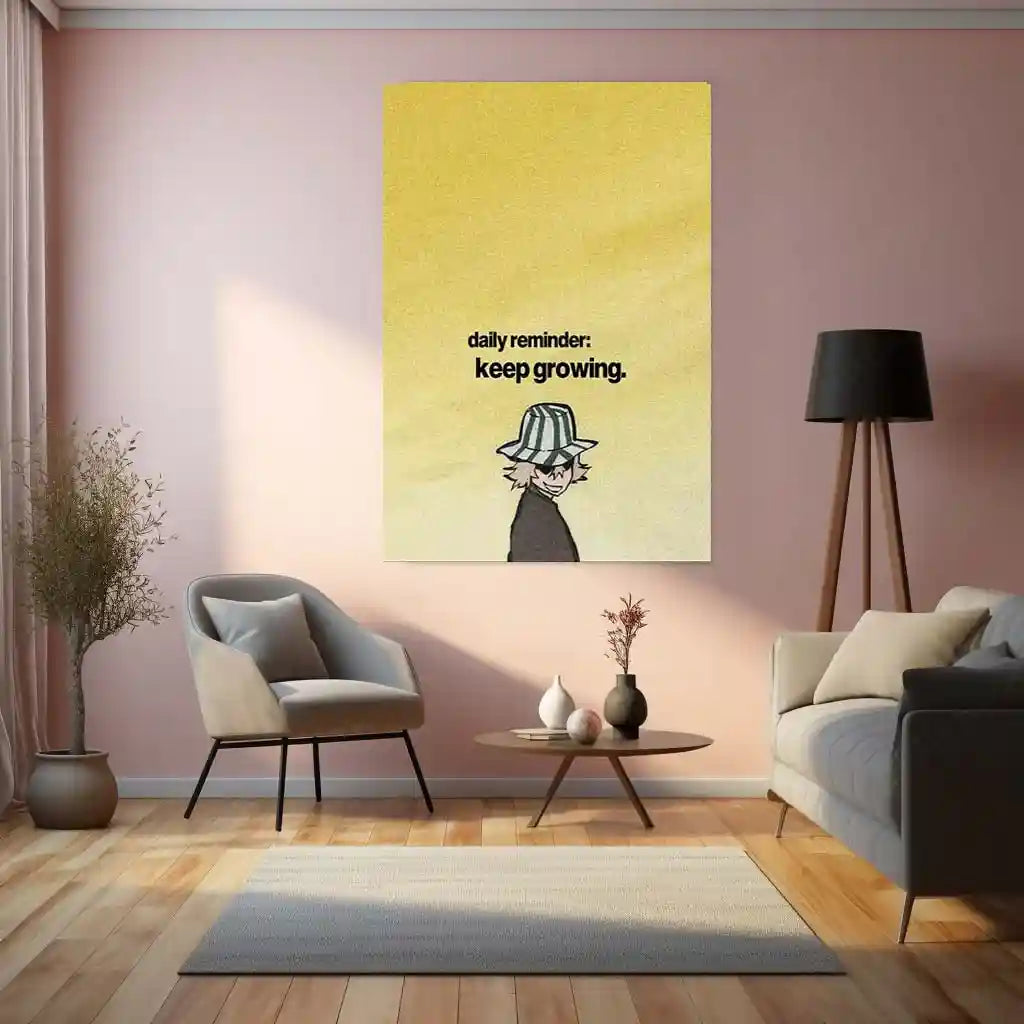 Quote Metal Poster | Kisuke Urahara - “Daily Reminder: Keep Growing” Quote Metal Frame Wall Art - TURTLEWINGS