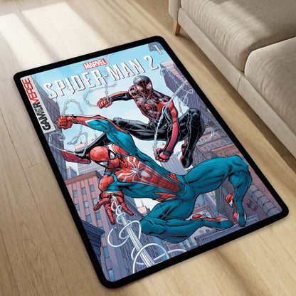 Marvel Spider-Man & Miles Morales Floor Mat | Peter Parker vs Miles Morales Comic Art Flat Rug | Anti-Slip 3mm Absorbent Superhero Floor Mat for Gaming Room & Bedroom