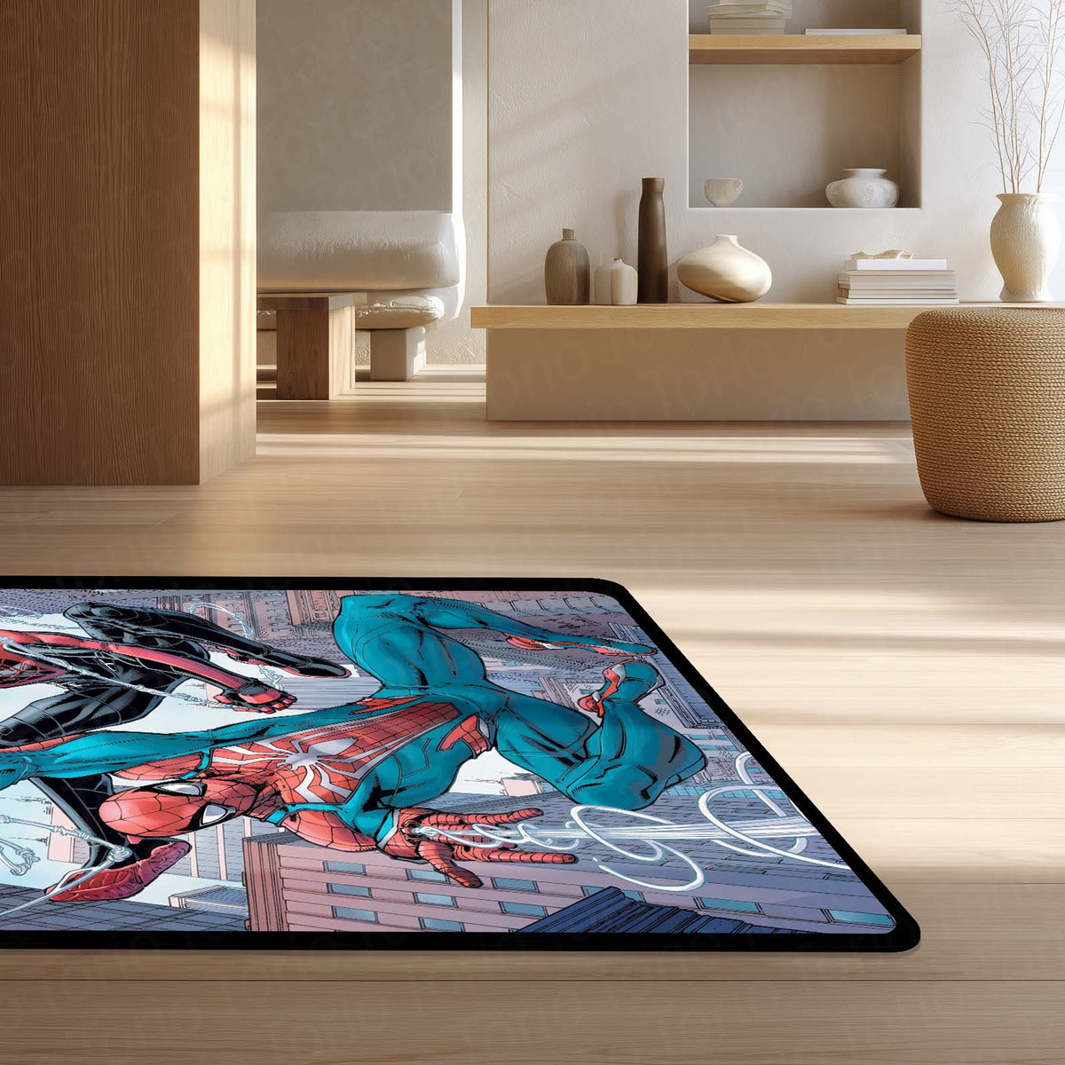 Marvel Spider-Man & Miles Morales Floor Mat | Peter Parker vs Miles Morales Comic Art Flat Rug | Anti-Slip 3mm Absorbent Superhero Floor Mat for Gaming Room & Bedroom