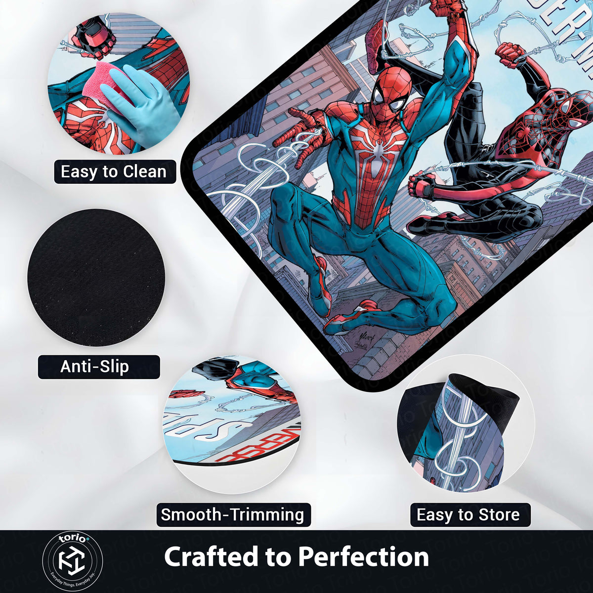Marvel Spider-Man & Miles Morales Floor Mat | Peter Parker vs Miles Morales Comic Art Flat Rug | Anti-Slip 3mm Absorbent Superhero Floor Mat for Gaming Room & Bedroom