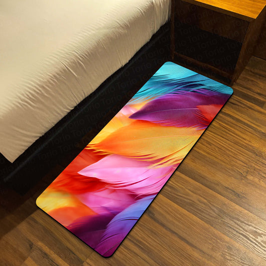 Multicolor Feather Aesthetic Floor Mat (3 mm Thick) | Soft Gradient Bedroom Bedside Runner for Modern Home Decor