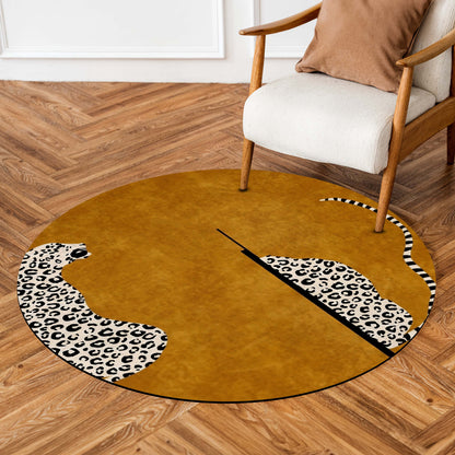 Luxury Leopard Round Area Flat Rug | Modern Safari Animal Print Floor Mat | Abstract Cheetah Round Flat Rug for Living Room, Bedroom, Reading Corner & Contemporary Home Decor
