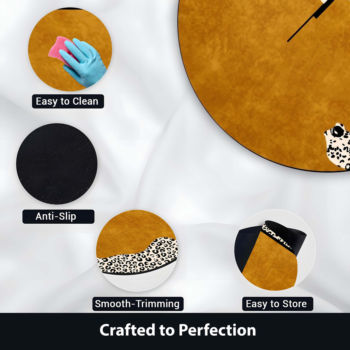 Luxury Leopard Round Area Flat Rug | Modern Safari Animal Print Floor Mat | Abstract Cheetah Round Flat Rug for Living Room, Bedroom, Reading Corner & Contemporary Home Decor