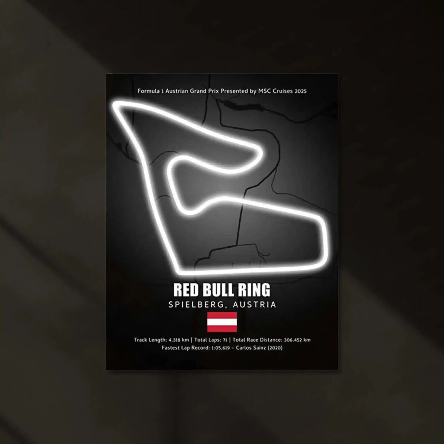 LED | Red Bull Ring Neon LED Metal Poster – Glowing Austria F1 Circuit Wall Art - TURTLEWINGS