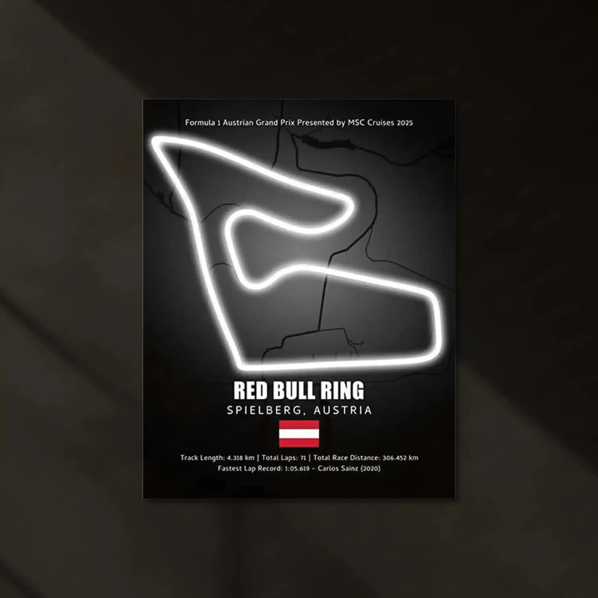 LED | Red Bull Ring Neon LED Metal Poster – Glowing Austria F1 Circuit Wall Art - TURTLEWINGS