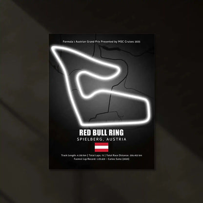 LED | Red Bull Ring Neon LED Metal Poster – Glowing Austria F1 Circuit Wall Art - TURTLEWINGS
