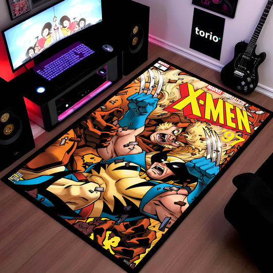 Marvel X-Men Wolverine Floor Mat | Logan Comic Art Superhero Flat Rug | Anti-Slip 3mm Absorbent Floor Mat for Gaming Room, Bedroom & Fan Cave