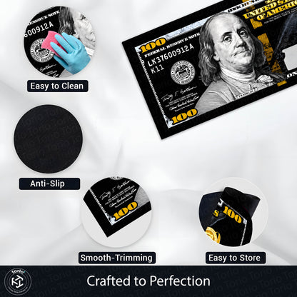 Benjamin Franklin Black & Gold Dollar Money Flat Rug | Bedside Runner  Luxury Currency Design