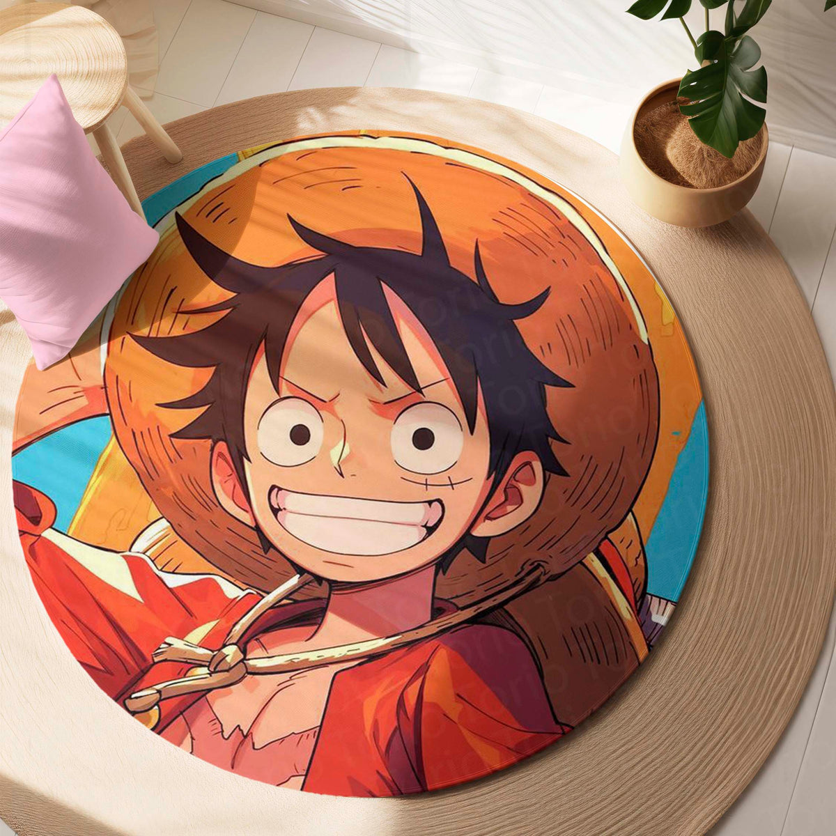 Monkey D. Luffy Circular Floor Mat (3 mm Thick) | Anime Round Flat Rug for Bedroom, Gaming Room & Otaku Decor | TORIO