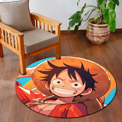 Monkey D. Luffy Circular Floor Mat (3 mm Thick) | Anime Round Flat Rug for Bedroom, Gaming Room & Otaku Decor | TORIO