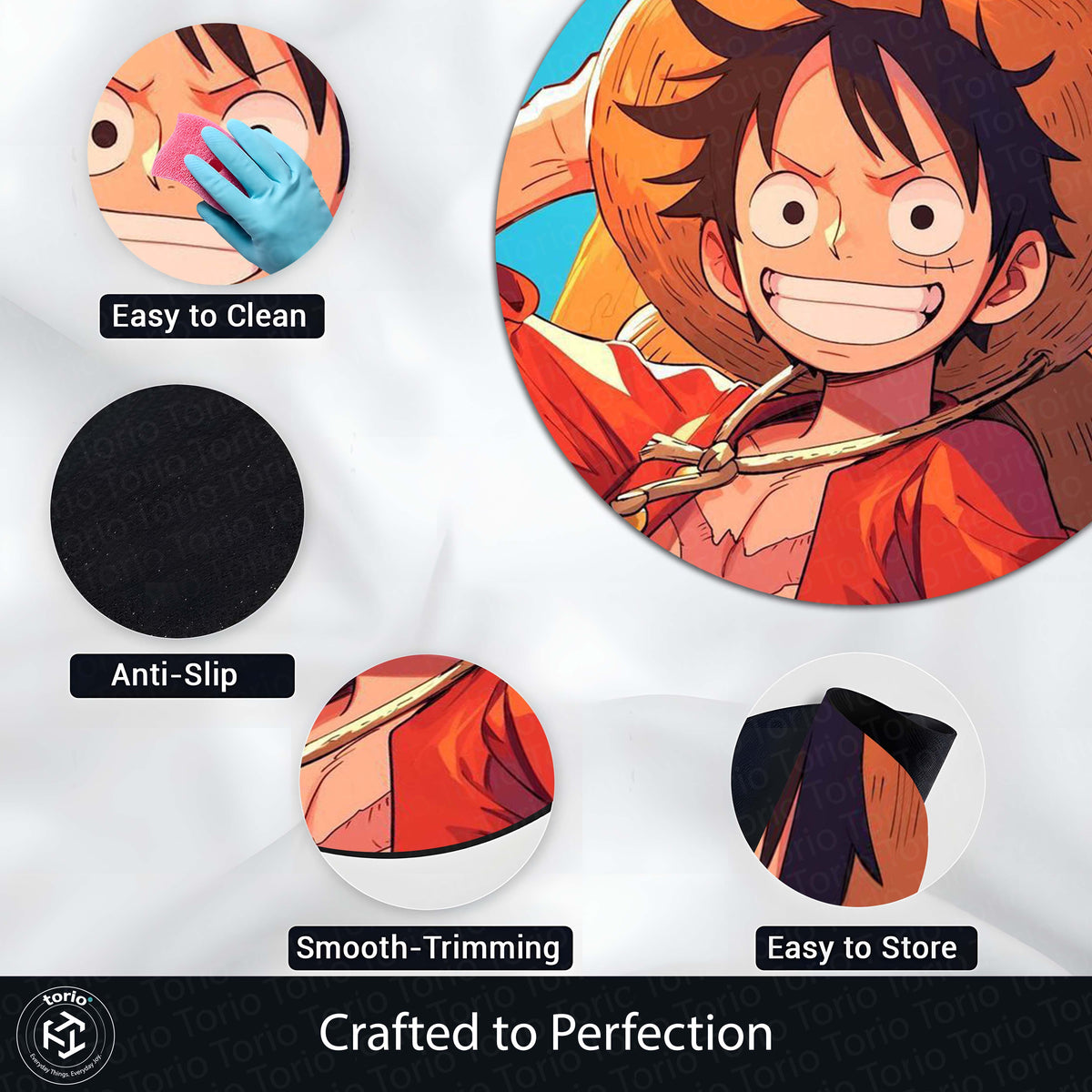 Monkey D. Luffy Circular Floor Mat (3 mm Thick) | Anime Round Flat Rug for Bedroom, Gaming Room & Otaku Decor | TORIO