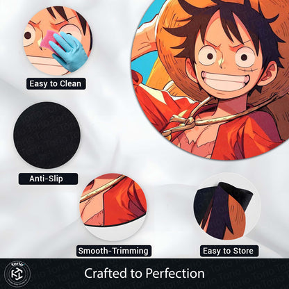 Monkey D. Luffy Circular Floor Mat (3 mm Thick) | Anime Round Flat Rug for Bedroom, Gaming Room & Otaku Decor | TORIO