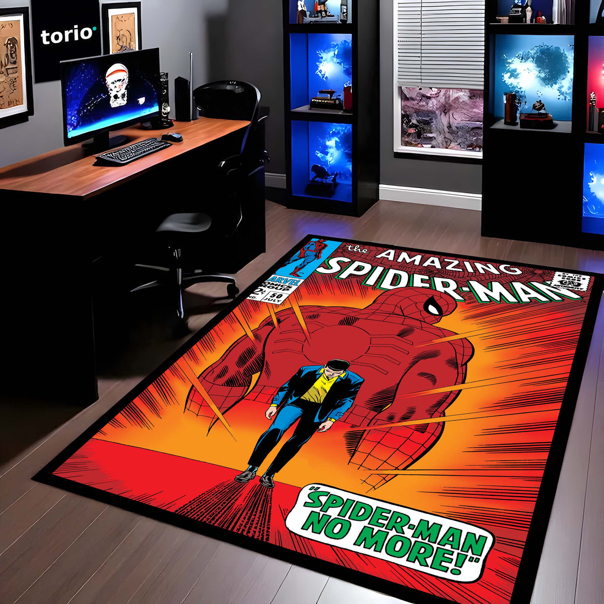 The Amazing Spider-Man Floor Mat | Classic Marvel Comic Cover Flat Rug | Anti-Slip 3mm Absorbent Superhero Floor Mat for Gaming Room, Bedroom & Fan Cave