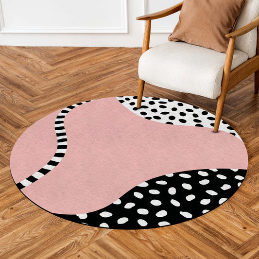 Abstract Blush Pink Round Area Flat Rug | Modern Geometric Floor Mat | Scandinavian Pink Circle Flat Rug for Bedroom, Nursery, Living Room & Contemporary Home Decor