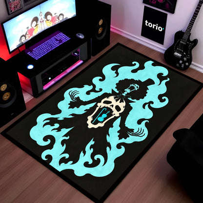 One Piece Brook Soul King Area Flat Rug | Soul Solid Blue Flame Skeleton Anime Design | Premium Anti-Slip Flat Area Flat Rug