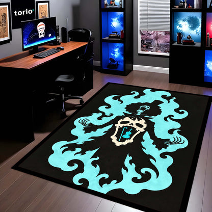 One Piece Brook Soul King Area Flat Rug | Soul Solid Blue Flame Skeleton Anime Design | Premium Anti-Slip Flat Area Flat Rug