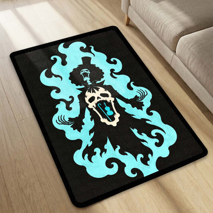 One Piece Brook Soul King Area Flat Rug | Soul Solid Blue Flame Skeleton Anime Design | Premium Anti-Slip Flat Area Flat Rug
