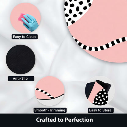 Abstract Blush Pink Round Area Flat Rug | Modern Geometric Floor Mat | Scandinavian Pink Circle Flat Rug for Bedroom, Nursery, Living Room & Contemporary Home Decor